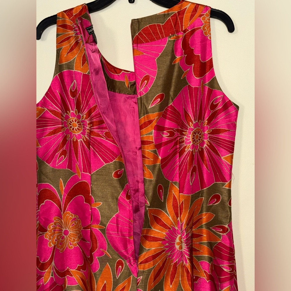 Jessica Howard Fuchsia and Tangerine Floral Dress Round Neck Sleeveless - Picture 4 of 10